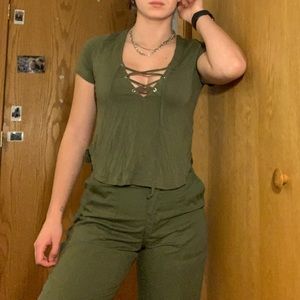 Green lace up top